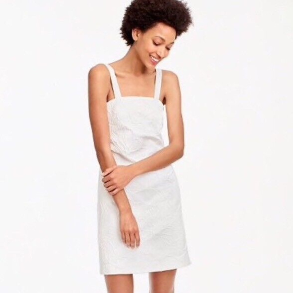 J. Crew White Embossed Floral Shift Dress 6P